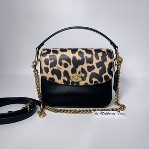 COACH CM571 Cassie Crossbody 19 chain crossbody handbag leopard black NWT $325